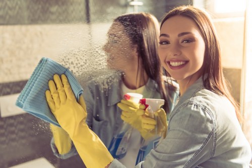 Local cleaning team working in a Brompton apartment building