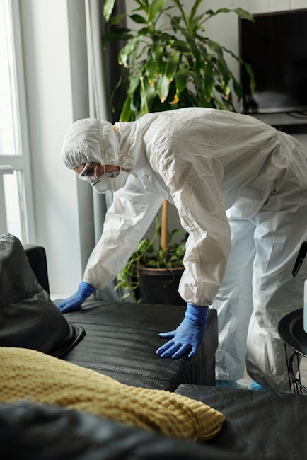 A person wearing black gloves is using a handheld electric fabric steamer or upholstery cleaning tool on a dark grey fabric sofa in a well-lit living room, with visible Christmas decorations on the ri